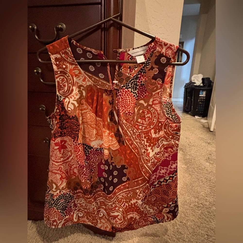 Sleeveless Paisley Print Top in Rust Red - Brand: Christopher Banks
